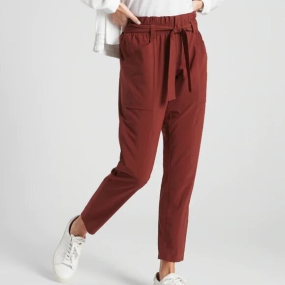 Athleta Pants - ATHLETA Skyline Pants Womens 8 Rust Brown Paperbag Waist Tie Belt Tapered